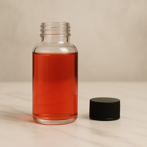 Clear glass perfume bottle with red liquid and gold rollerball cap for baby powder women fragrance