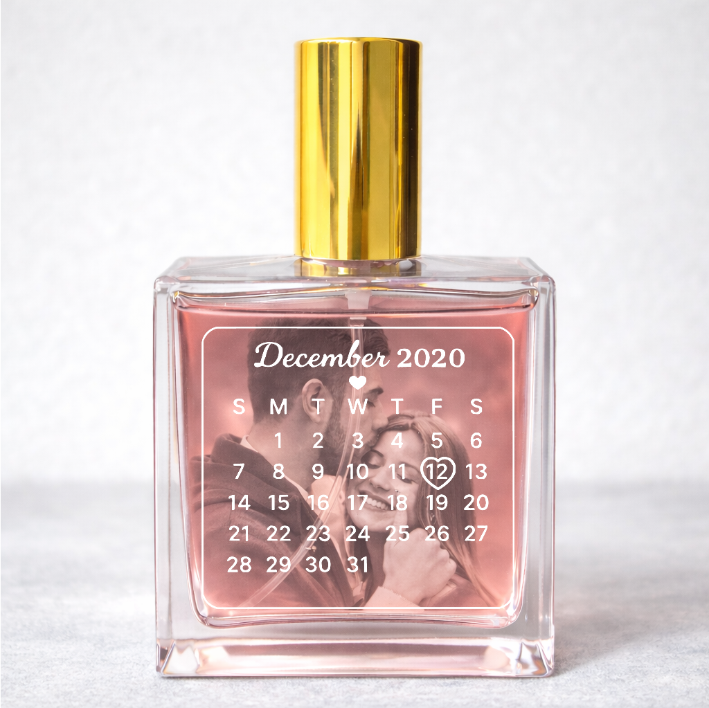 Custom Engraved Perfume Bottle – Photo & Date Calendar (Personalized Gift)
